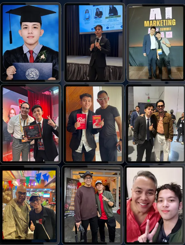 Jovit Ryan Lucero at his graduation, speaking engagements, trainings, and with mentors